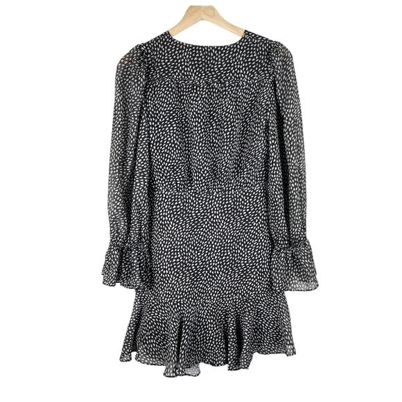 Betsey Johnson Heart Print Mini Dress Faux Wrap Ruffle Chiffon Whimsigoth Glam - Picture 3 of 10